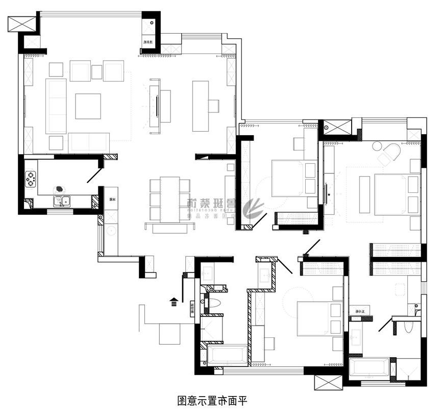 绿地城,新中式风格效果图,平面布局图